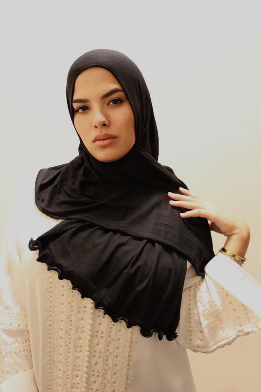 Premium Jersey scarf Black ruffle